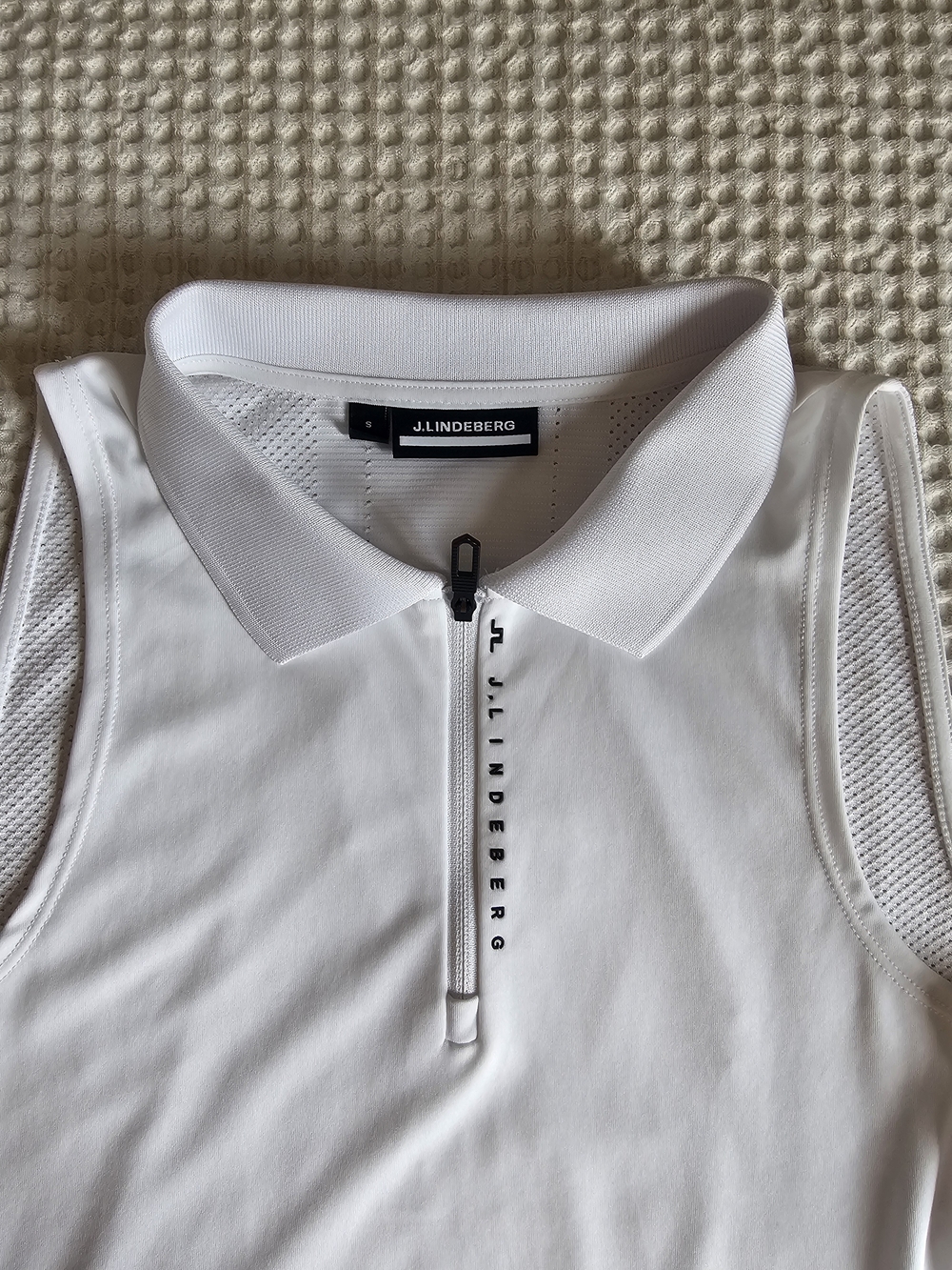 J.Lindeberg White Sleeveless Zip Polo Top